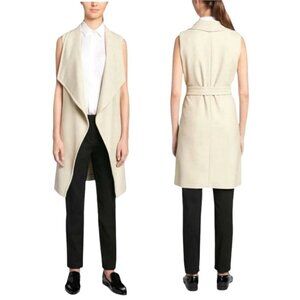 Hugo Boss Ivory Wool Blend Knit Waterfall Collar Long Line Belted Kalimi‎ Vest 6